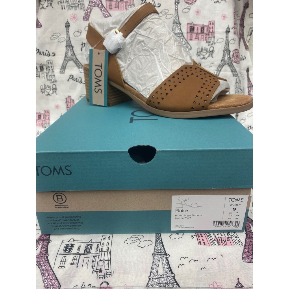 TOMS Eloise Brown Sugar Nubuck Leather Perforated Block Heel Sandals 10023143 9